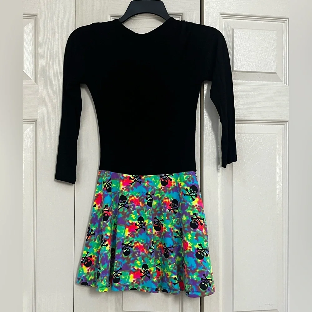 NWT - Dori Creations Black & Tie-Dye Skulls Skater Stretch Dress - Girls Size 12